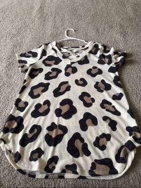 Leopard Print Crisscross V-Neck Tunic - Cream, Black & Brown
